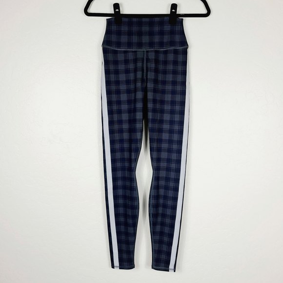 NEW Alo Yoga Occasion Leggings S Black Gray Plaid Reflective Stripe High-Waist - Picture 4 of 9